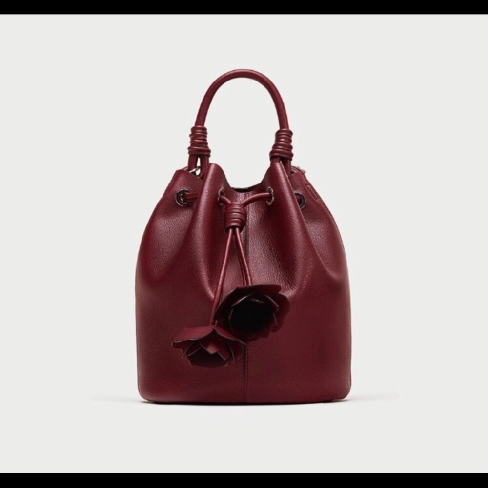 Zara Burgundy Flower Bucket Bag